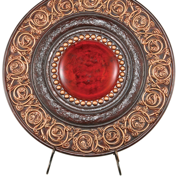 English Elm 21" Polyresin Round Wall Plaque Stone-look Relief Carved Earthy Tones Home Accent B072116028