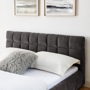 English Elm Queen Chenille Upholstered Platform Bed with Storage Drawers and Padded Headboard Dark Gray W487P235286