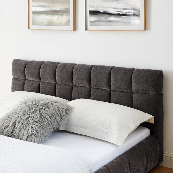 English Elm Queen Chenille Upholstered Platform Bed with Storage Drawers and Padded Headboard Dark Gray W487P235286