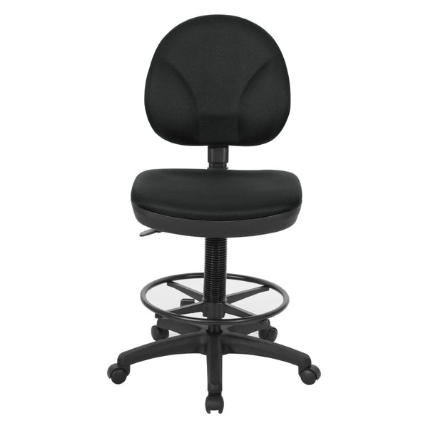 OSP Home Furnishings Sculptured Ergonomic Drafting Chair with Lumbar Support Padded Seat and Adjustable Footring DC550-297