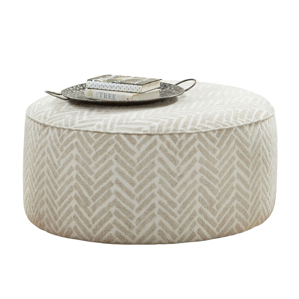 English Elm Transitional Round Upholstery Ottoman With Welt Trim - Versatile, Lightweight & Stylish Comfort Piece B2741P355860-GIGA