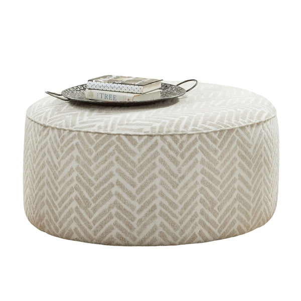 English Elm Transitional Round Upholstery Ottoman With Welt Trim - Versatile, Lightweight & Stylish Comfort Piece B2741P355860-GIGA