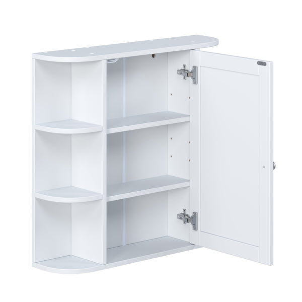 English Elm Bathroom Wall Cabinet with Mirror Door Open Shelving and Adjustable Interior Storage White N817P375228W