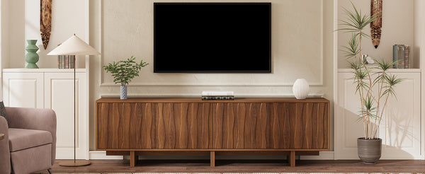 English Elm Retro Wood Grain Media Console Wavy Door Cabinet for Living Room Tvs 75 In N721P379534D
