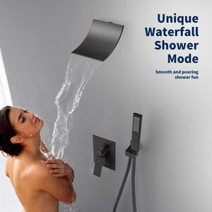 English Elm Male Npt Matte Black Waterfall Shower System With Handheld, High Flow Tub Faucet & Mixer Tap T3177P277545