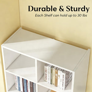English Elm Compact Six Tier Bookcase with 12 Open Cubes for Slim Vertical Home Office Storage T3971P458123