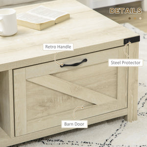 English Elm HOMCOM Farmhouse Coffee Table with Flip Lift Top and Hidden Storage, Square Center Table, Rustic Charm Natural W2225P217452