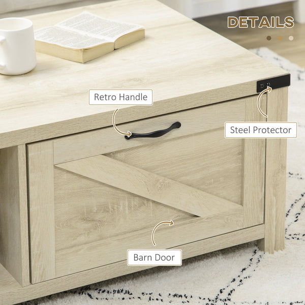English Elm HOMCOM Farmhouse Coffee Table with Flip Lift Top and Hidden Storage, Square Center Table, Rustic Charm Natural W2225P217452