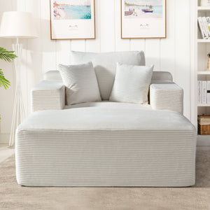 English Elm Convertible Chaise Lounge Striped Corduroy Foam Sleeper Chair for Living Room Beige B2735P383862