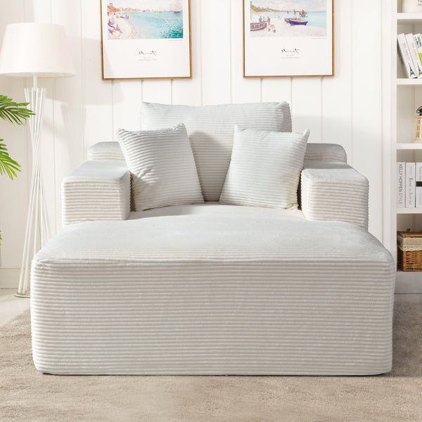 English Elm Convertible Chaise Lounge Striped Corduroy Foam Sleeper Chair for Living Room Beige B2735P383862