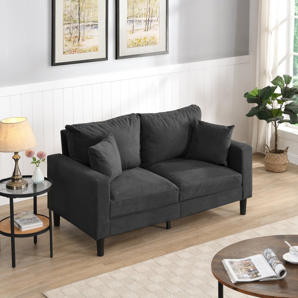 English Elm 57 Inch Compact Upholstered Loveseat with Hardwood Frame for Modern Living Spaces Dark Gray W311P221210