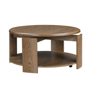 English Elm Stylish Oak Veneer 3 Piece Occasional Set with Swivel Cocktail Table and Open Shelves B011S02495