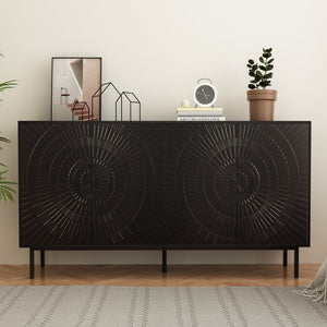 English Elm Modern Black Wood Sideboard Buffet Cabinet with Sunburst Doors, Adjustable Shelves, Entryway Accent Storage W2263P207530