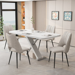 English Elm 5-Piece Modern Retractable Dining Set with Upholstered Chairs, Space-Saving Extendable Table for 4-6 Beige+White W757S00043