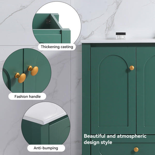 English Elm 48" Sage Bathroom Vanity with Ceramic Sink Mdf Cabinet Soft Close Doors Drawers Green W3133S00001