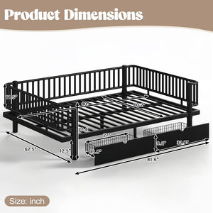 English Elm Queen Storage Platform Bed Low Profile Metal Frame with Built-in Drawers for Small Spaces Black W5305P471352