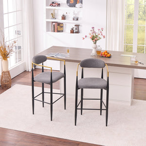 English Elm Modern Upholstered Barstool Set Grey Fabric Gold Armrests Ergonomic Kitchen Counter W5501P462386