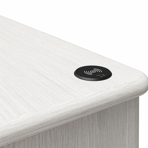 English Elm Selena Whitewashed Wood Veneer Executive Desk with Wireless Charging and Pedestal Storage B2733S00021