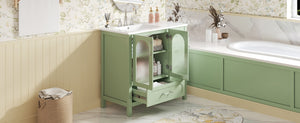 English Elm 36" Green Bathroom Vanity with Waffle Texture Doors, 4 Drawers, Glass Panels, Soft-Closing, Modern Storage N710P280025C