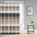 Madison Park Essentials Saben Casual Stripe Print Shower Curtain MPE70-1030 Taupe/Black