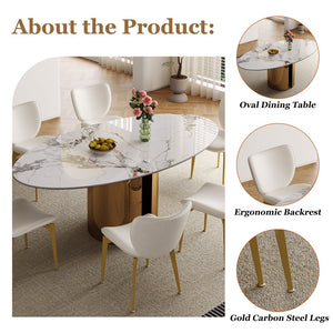 English Elm 70.9-Inch Sintered Stone Oval Dining Table With Copper Base – Modern, Sturdy, Family-Friendly Design! W509S00150
