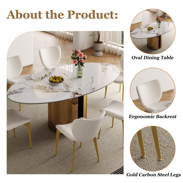English Elm 70.9-Inch Sintered Stone Oval Dining Table With Copper Base – Modern, Sturdy, Family-Friendly Design! W509S00150