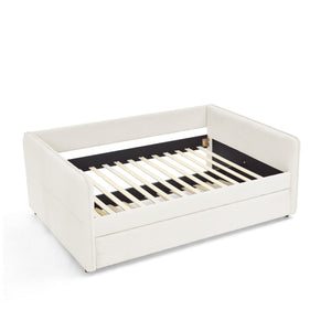 English Elm Daybed With Trundle – Elegant Tufted Full Size Sofa Bed In Beige Boucle, Perfect For Guests & Relaxing W1413S00093