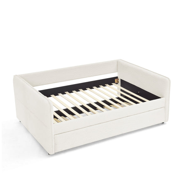 English Elm Daybed With Trundle – Elegant Tufted Full Size Sofa Bed In Beige Boucle, Perfect For Guests & Relaxing W1413S00093