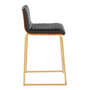 English Elm Mason Mara Set Of 2 Elegant Counter Stools In Gold Metal, Walnut Wood & Black Faux Leather Finish B202P222075