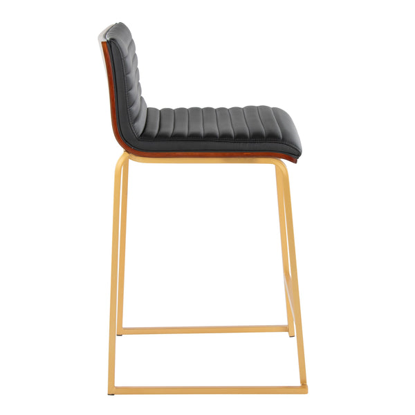 English Elm Mason Mara Set Of 2 Elegant Counter Stools In Gold Metal, Walnut Wood & Black Faux Leather Finish B202P222075