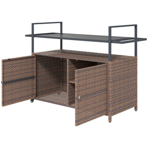 English Elm Outsunny Pe Rattan Outdoor Bar Cart with Tempered Glass Top and Storage Cabinet W2225P485624