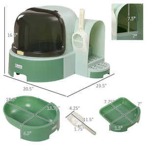 English Elm PawHut Space Capsule Covered Cat Litter Box with Removable Tray, Front Door Access & Odor Control Green W2225P229423