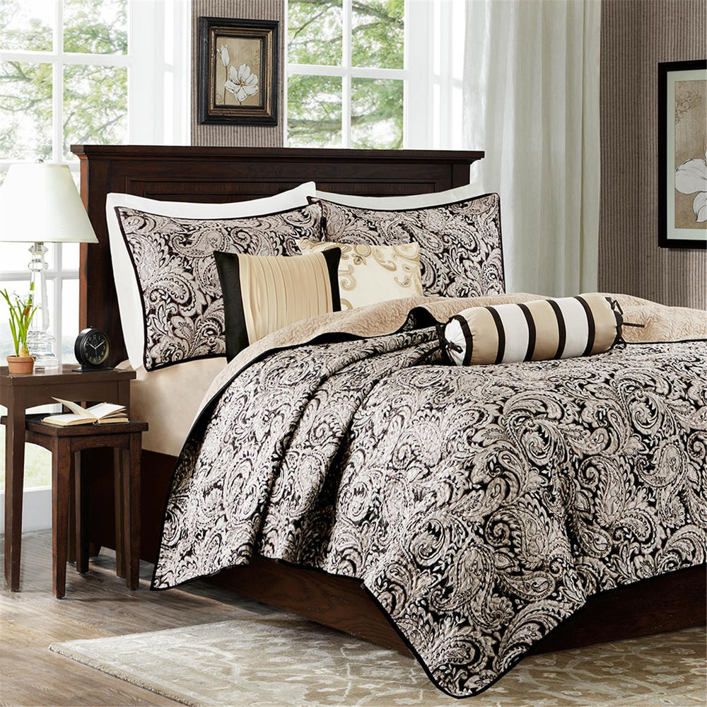 JLA Home Madison Park - 6 Piece Jacquard Quilt Set with Metallic Paisley Sheen, Reversible Texture and Hotel-Quality Finish 90 L x 90 W x 0.25H MP13-2694