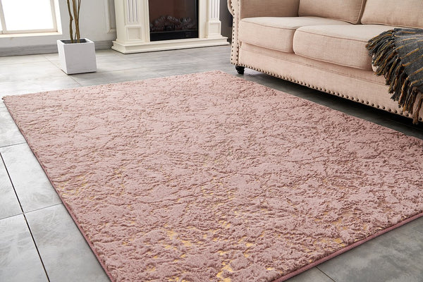 English Elm Luxury Dust Pink Faux Fur Area Rug With Gold Accents - Soft, Machine Washable & Versatile Decor Piece B030P233674