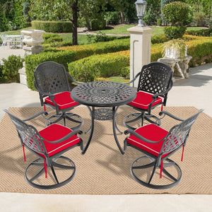 English Elm 5-Piece All-Weather Cast Aluminum Dining Set With Swivel Chairs & Round Table For Outdoor Fun W1710S00432