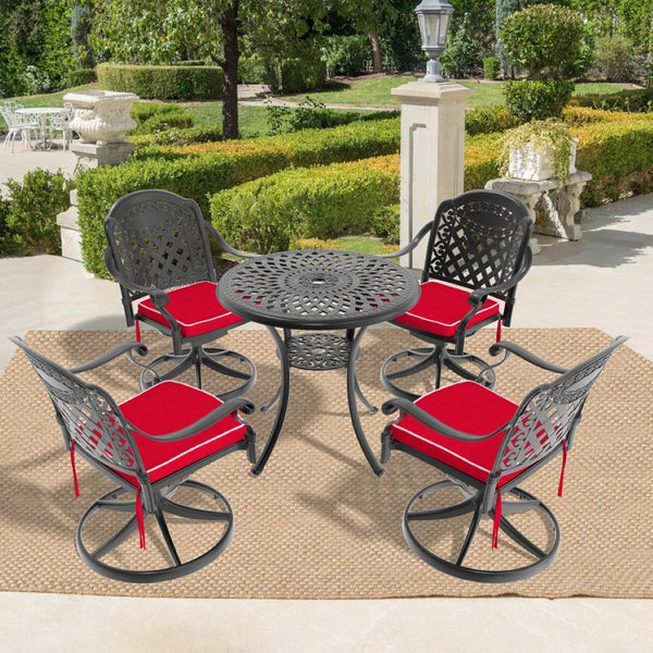 English Elm 5-Piece All-Weather Cast Aluminum Dining Set With 4 Swivel Chairs & Round Table For Outdoor Comfort P1 W1710S00296-GIGA