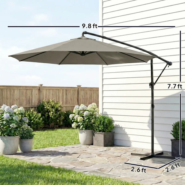 English Elm Large Offset Cantilever Patio Umbrella with 360 Rotation Tilt and Uv Protection Tan T3971P466760