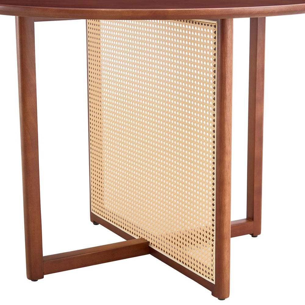 English Elm Chinese Solid Wood Round Table - Rustic Walnut Finish With Imitation Rattan | Versatile & Easy Assembly! W1151P154828