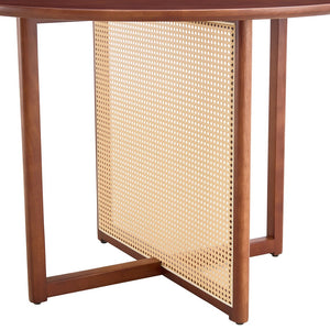 English Elm Chinese Solid Wood Round Table - Rustic Walnut Finish With Imitation Rattan | Versatile & Easy Assembly! W1151P154828