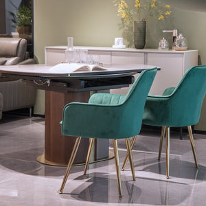 English Elm Velvet Mid-Back Dining Chairs Set of 2 with Gold Plated Legs, Plush Upholstery, Removable Cushions, Ergonomic Support Green W3394P329174