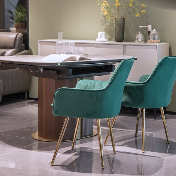 English Elm Velvet Mid-Back Dining Chairs Set of 2 with Gold Plated Legs, Plush Upholstery, Removable Cushions, Ergonomic Support Green W3394P329174