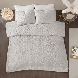 JLA Home Madison Park - 3-Piece Laetitia Tufted Cotton Chenille Medallion Comforter Set – Boho Shabby-Chic Texture, OEKO-TEX Certified Cozy Bedding Grey MP10-5881
