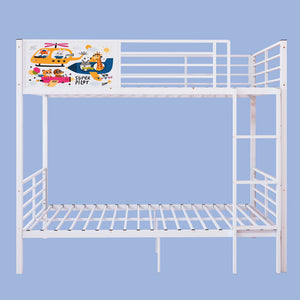 English Elm Metal Twin Over Bunk Bed with Full Guardrail Ladder and Convertible Iron Frame W3752S00023