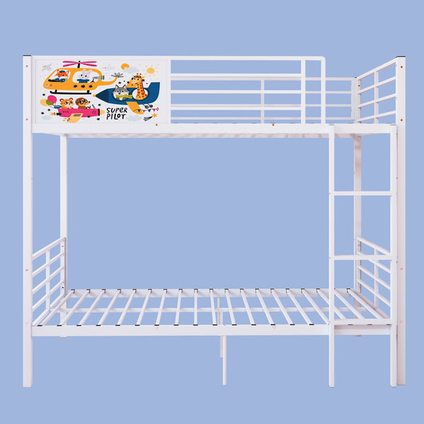 English Elm Metal Twin Over Bunk Bed with Full Guardrail Ladder and Convertible Iron Frame W3752S00023