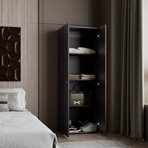 English Elm Home Compact 2-Door Closet System with Four Fixed Shelves, 66.9" H Black Wardrobe for Small Spaces B200P350349