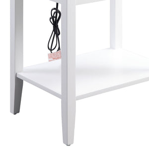 English Elm Grardor White Finish Accent Table with USB Dock, Drawer & Open Shelf, Wooden Top, Modern Design B2726P287567
