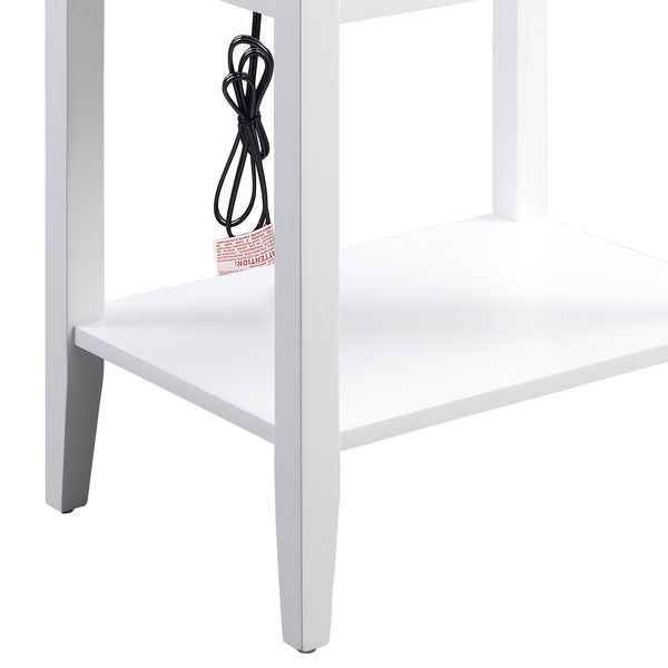 English Elm Grardor White Finish Accent Table with USB Dock, Drawer & Open Shelf, Wooden Top, Modern Design B2726P287567