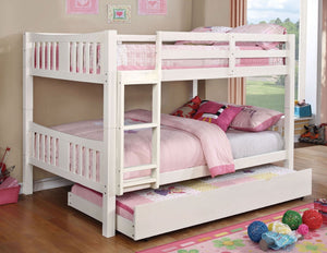 English Elm White Full-Over-Full Bunk Bed With Trundle, Attached Ladder & Safety Rails For Space-Saving Style B2741S00356-GIGA