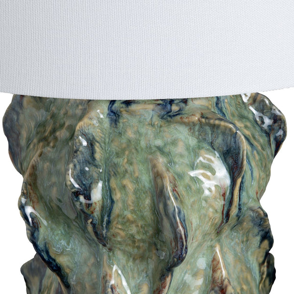 Crestview Collection Ceramic Table Lamp With Sculptural Design, Multi-tonal Glaze & White Linen Drum Shade - 150w   Cvap3235