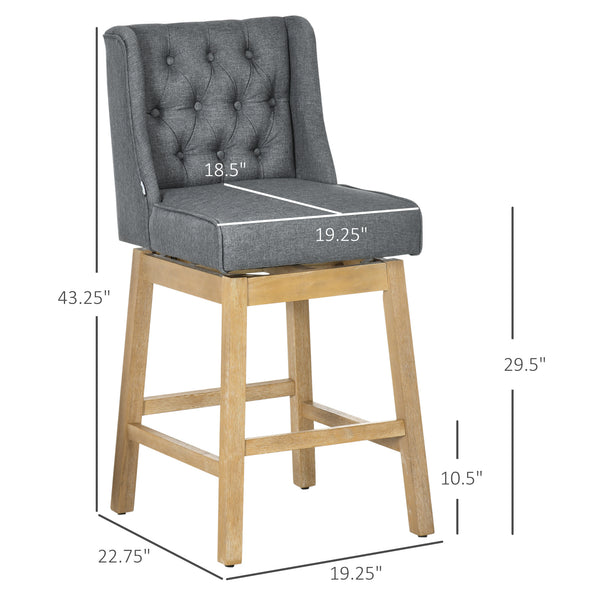 English Elm Homcom Vintage-Style Bar Stools Set Of 2, 30" Swivel Seating With Button Tufting & Rubberwood Base W2225P217138